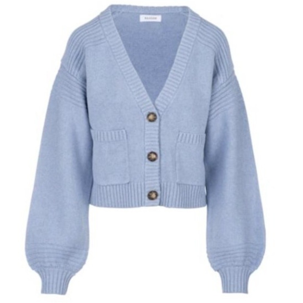 NAADAM Donegal Cardigan Sweater Light Blue Womens L Cotton Silk Blend Cozy EUC